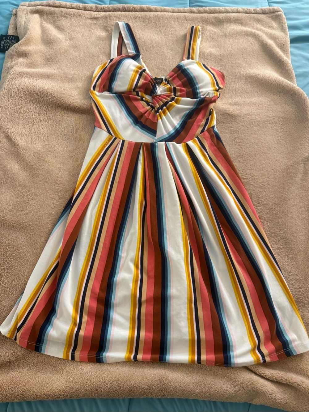 Derek Heart Multi-Stripe Sundress in White, Mustard, Rust, Teal, Navy